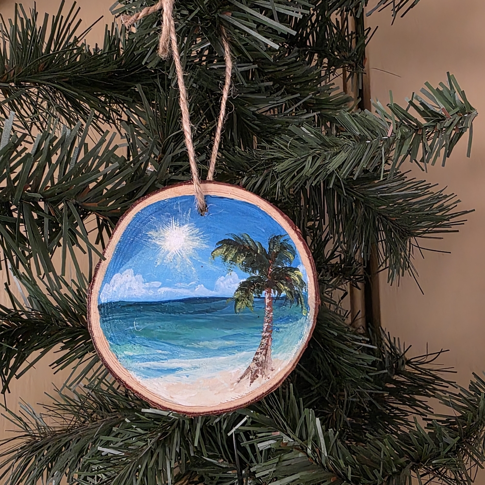 Hand-painted beach scene Christmas ornament